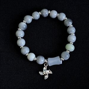 💎 3/$25 Gray Ceramic Beaded and Silver  Bracelet with Charm